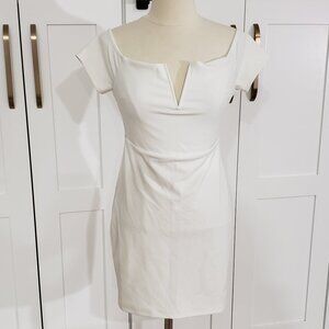 Lulus Dress Womens S White Cap Sleeves V-Neck Off the Shoulder Bodycon Mini